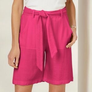 Soft Surroundings NWT Summer Breeze High Rise Linen Blend Tie Belt Gauze Shorts